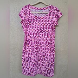 Jude Connally Pink and White Geometric Dress